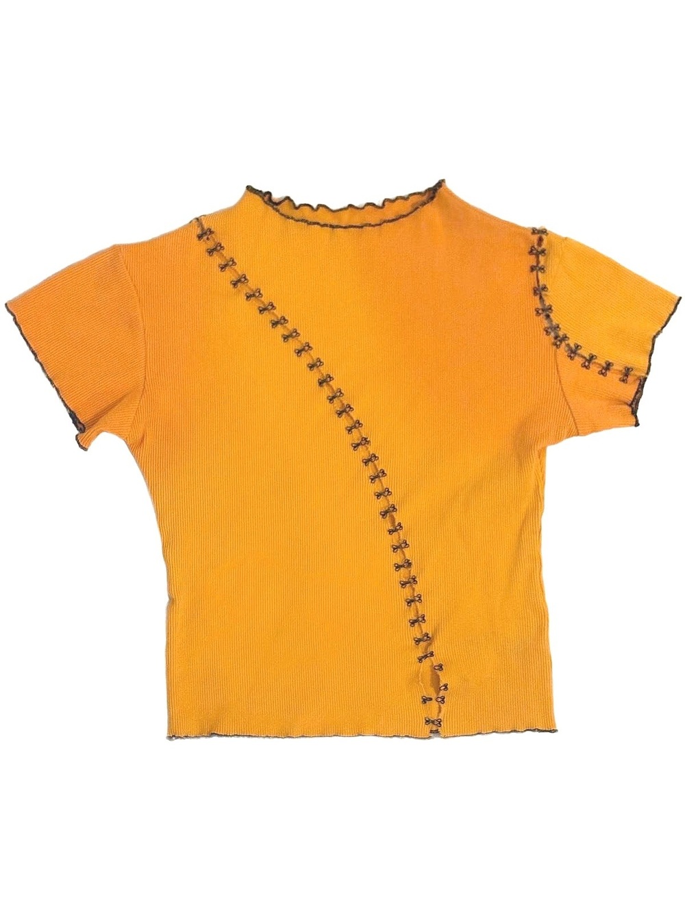 Y2K Zvoli Ribbed Orange “Scar” Top Hook & Eye Details Size M #grunge #streetwear
